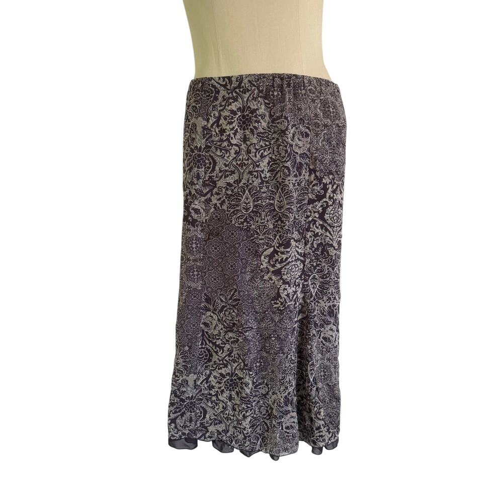 Y2K 2000s Purple Silk Floral Paisley Maxi Skirt Plus 3X Whimsygoth Fairy Grunge